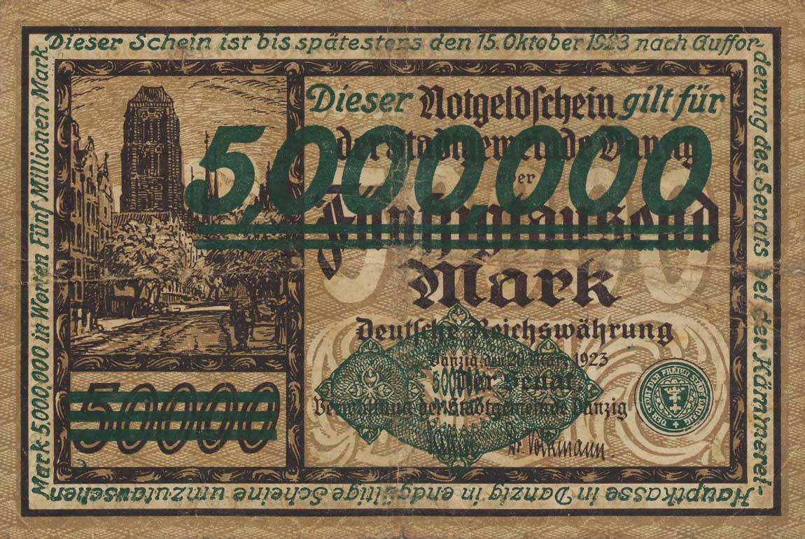 Front of Danzig p23: 5000000 Mark from 1923