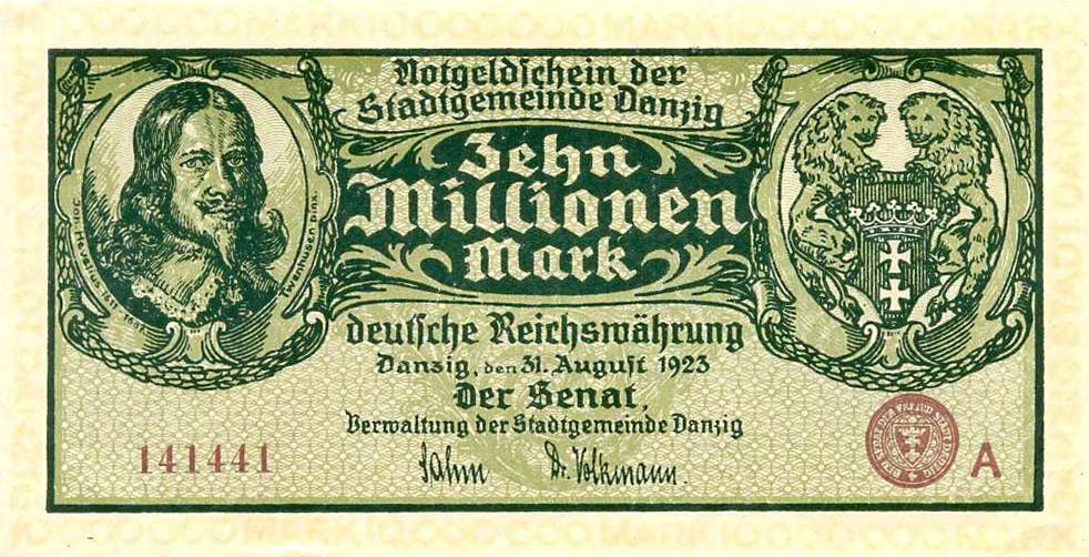 Front of Danzig p25a: 10000000 Mark from 1923