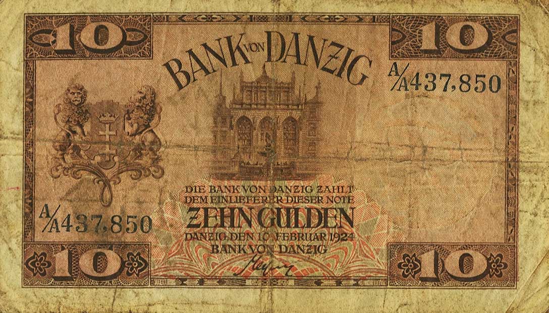 Front of Danzig p53: 10 Gulden from 1924