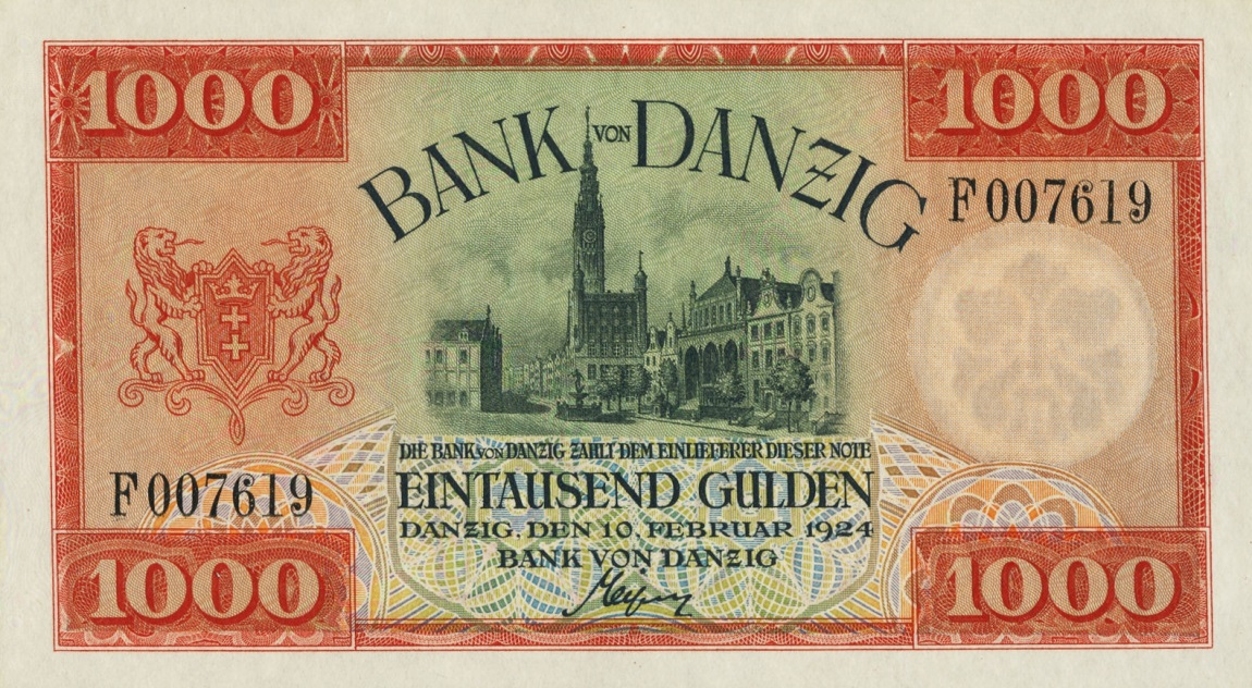 Front of Danzig p57: 1000 Gulden from 1924