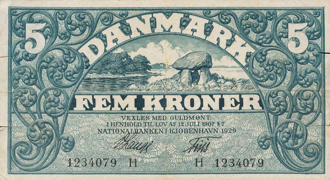 Front of Denmark p20q: 5 Kroner from 1929