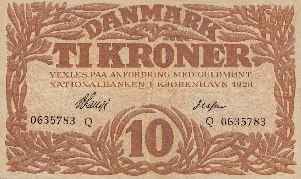Front of Denmark p21ab: 10 Kroner from 1928