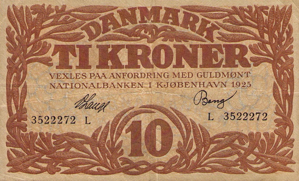 Front of Denmark p21u: 10 Kroner from 1925