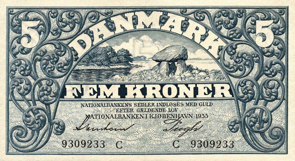 Front of Denmark p25g: 5 Kroner from 1935