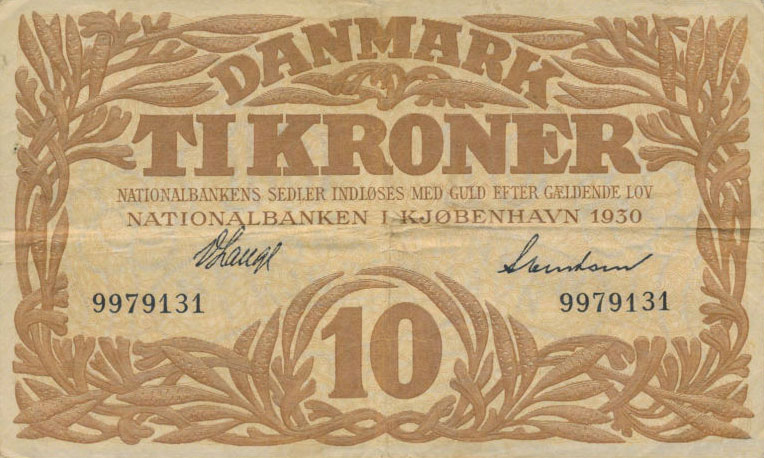 Front of Denmark p26a: 10 Kroner from 1930