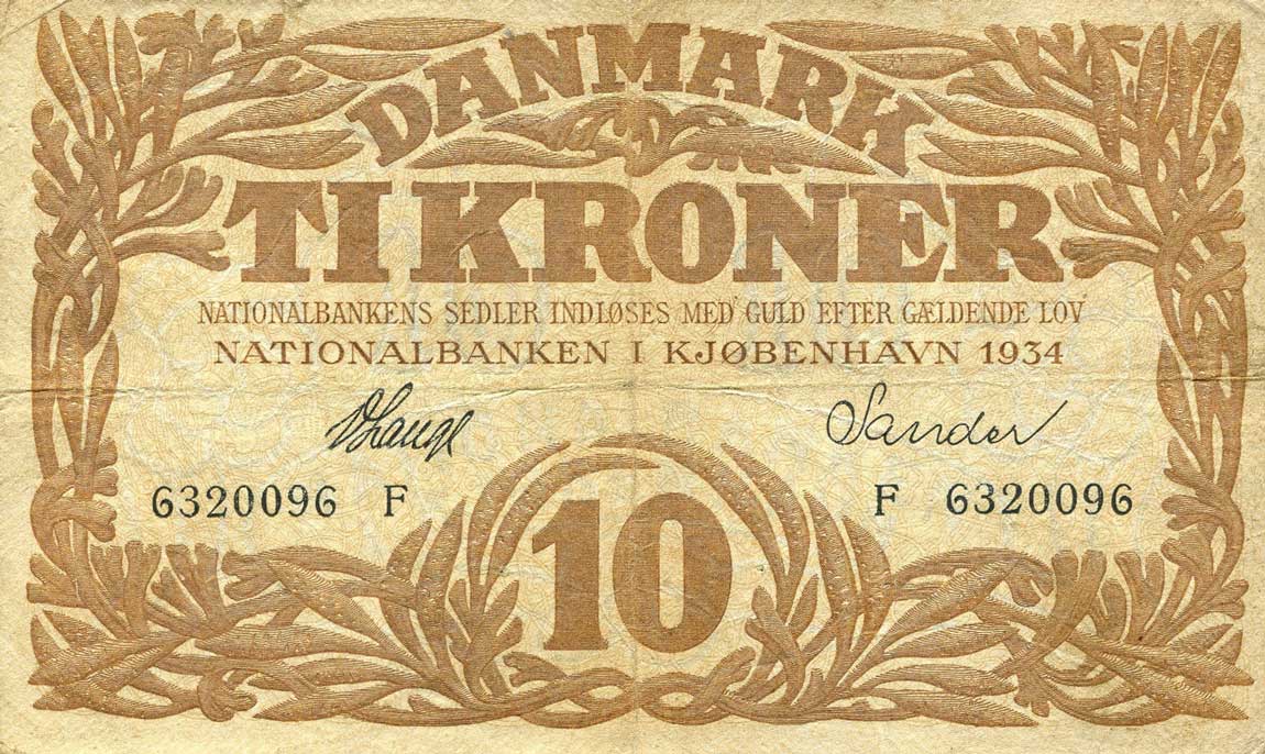 Front of Denmark p26i: 10 Kroner from 1934