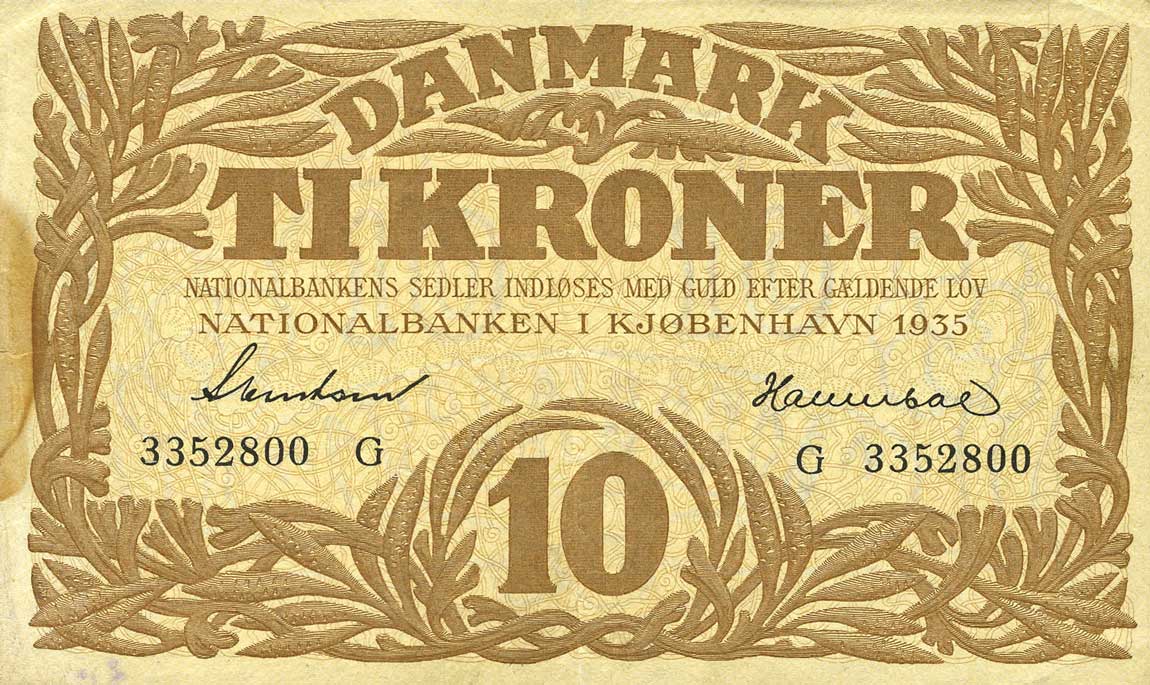 Front of Denmark p26k: 10 Kroner from 1935