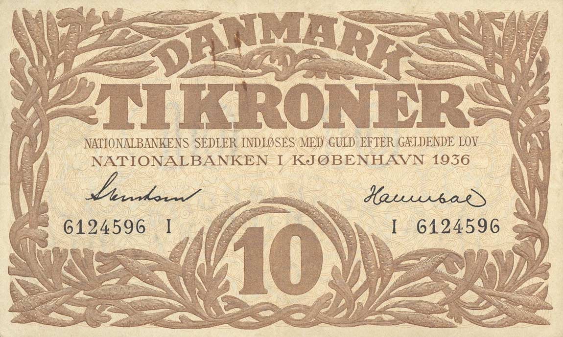 Front of Denmark p26n: 10 Kroner from 1936