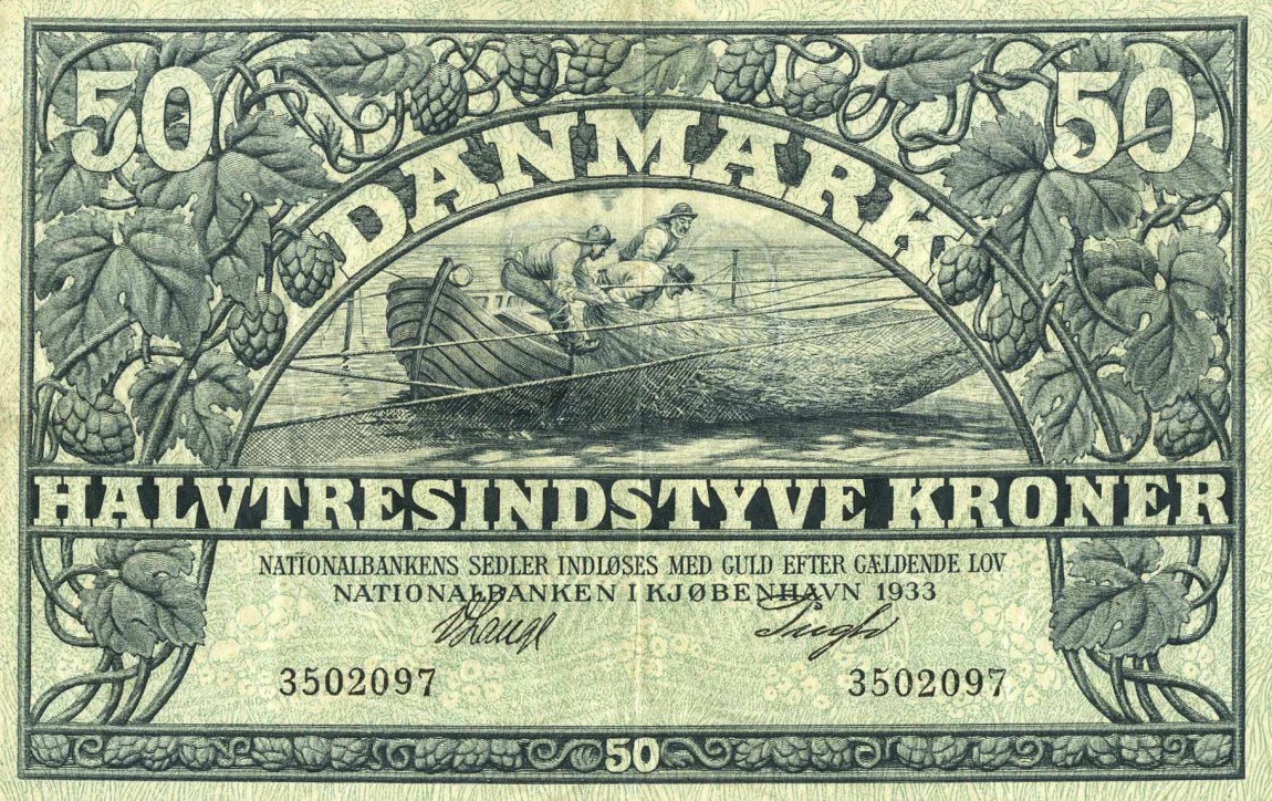 Front of Denmark p27b: 50 Kroner from 1933