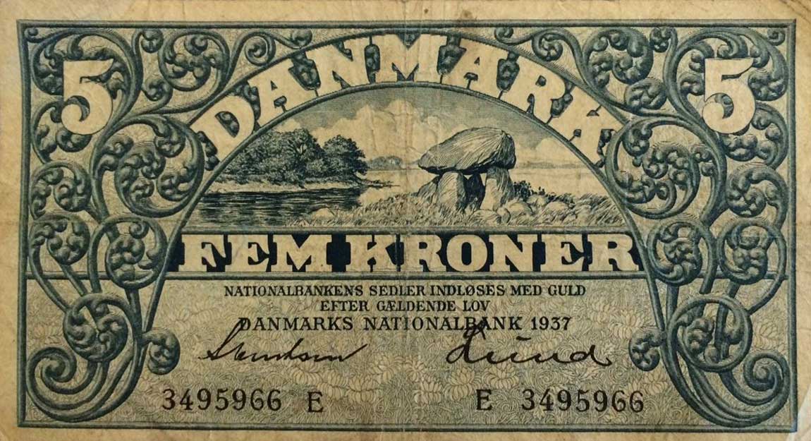 Front of Denmark p30a: 5 Kroner from 1937