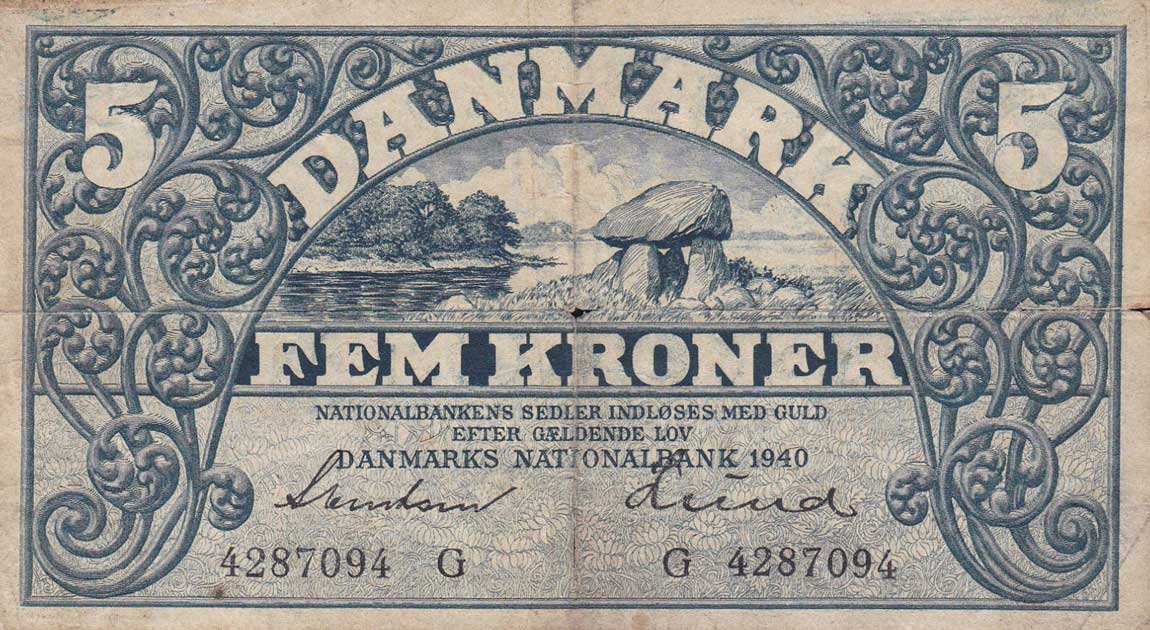 Front of Denmark p30d: 5 Kroner from 1940