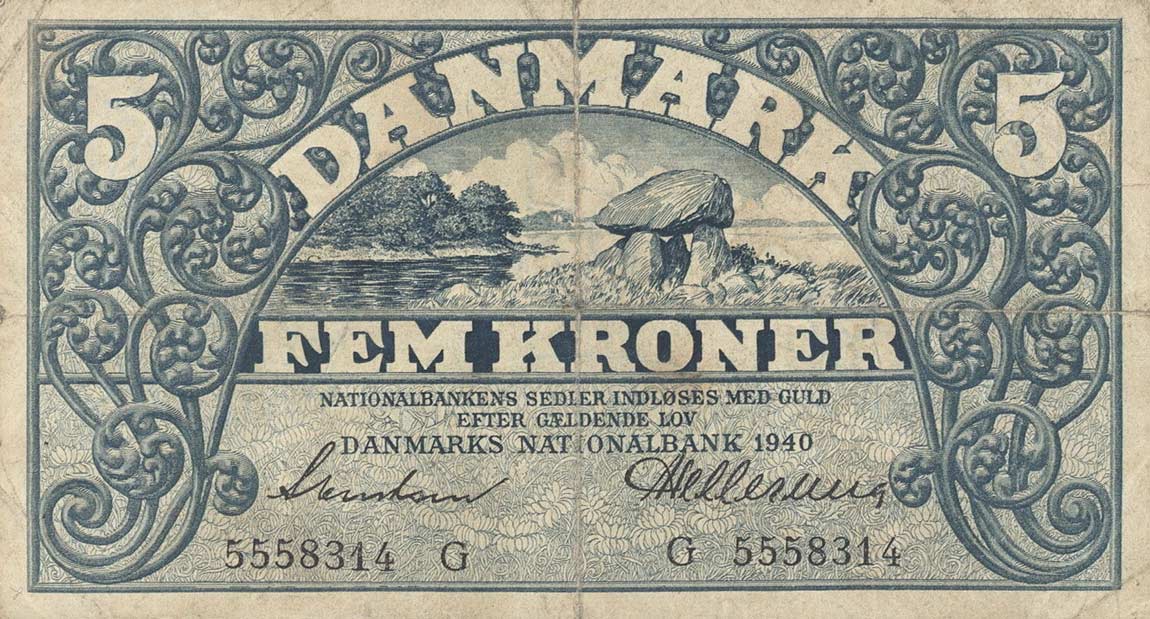 Front of Denmark p30e: 5 Kroner from 1940