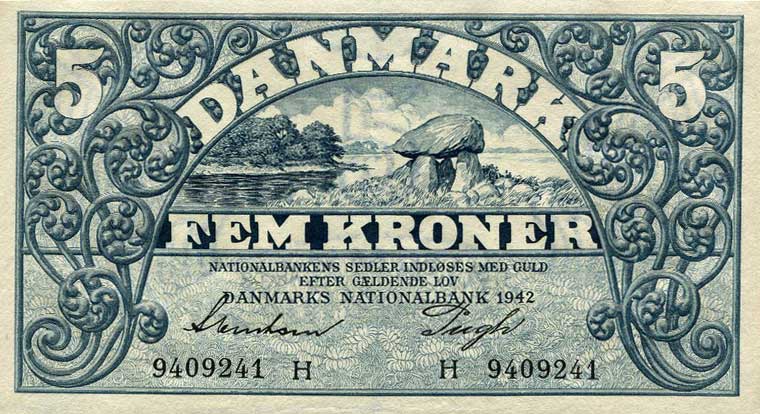 Front of Denmark p30g: 5 Kroner from 1942