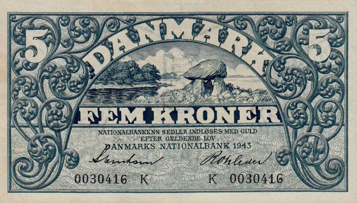 Front of Denmark p30i: 5 Kroner from 1943