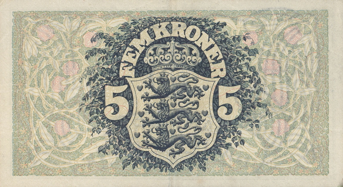 Back of Denmark p30k: 5 Kroner from 1943