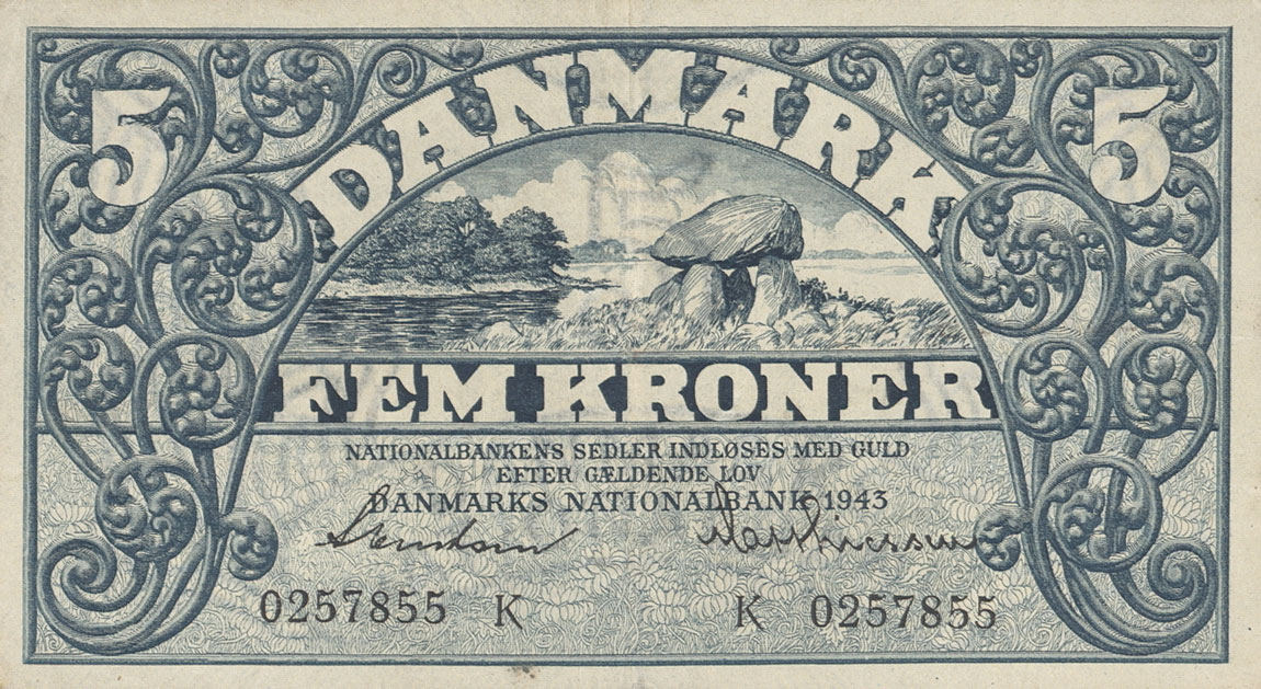 Front of Denmark p30k: 5 Kroner from 1943