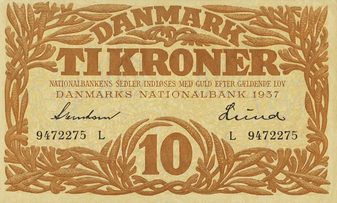 Front of Denmark p31b: 10 Kroner from 1937