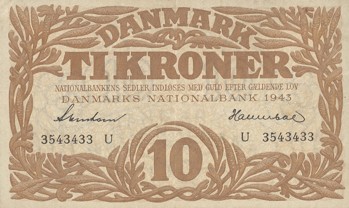 Front of Denmark p31o: 10 Kroner from 1943