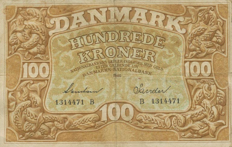 Front of Denmark p33b: 100 Kroner from 1940