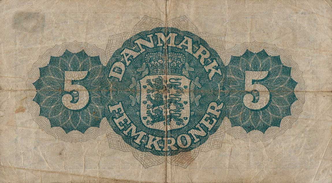 Back of Denmark p35b: 5 Kroner from 1945