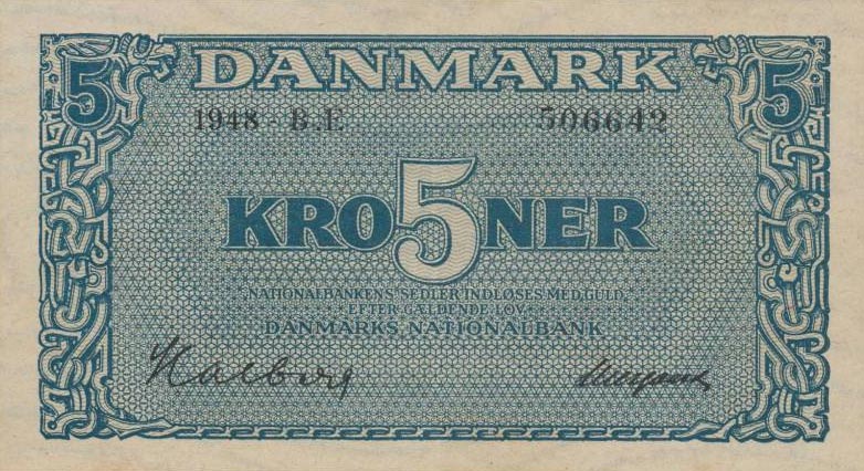 Front of Denmark p35e: 5 Kroner from 1948