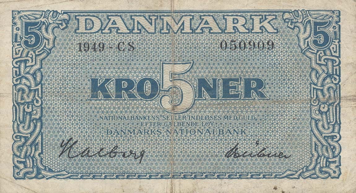 Front of Denmark p35f: 5 Kroner from 1949