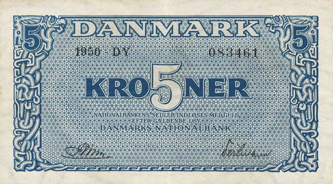 Front of Denmark p35g: 5 Kroner from 1950