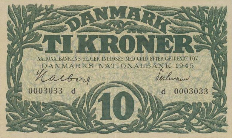 Front of Denmark p37b: 10 Kroner from 1945