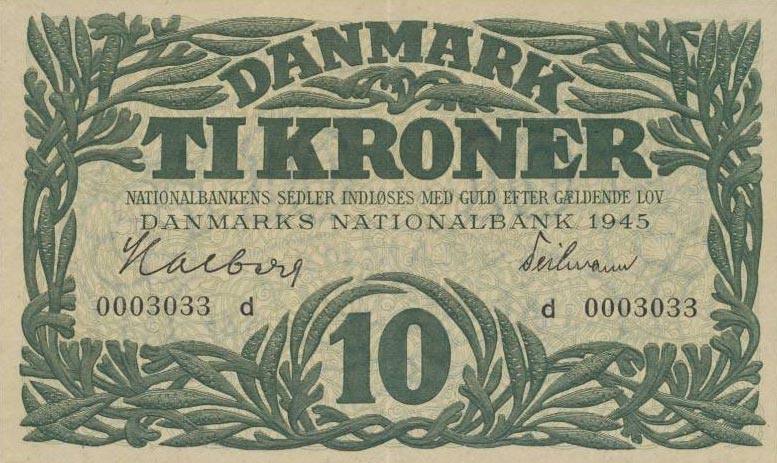 Front of Denmark p37c: 10 Kroner from 1945