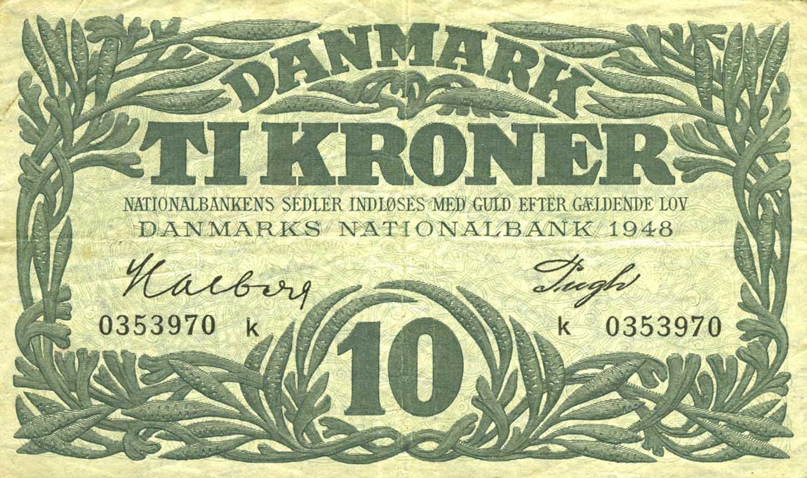 Front of Denmark p37d: 10 Kroner from 1945