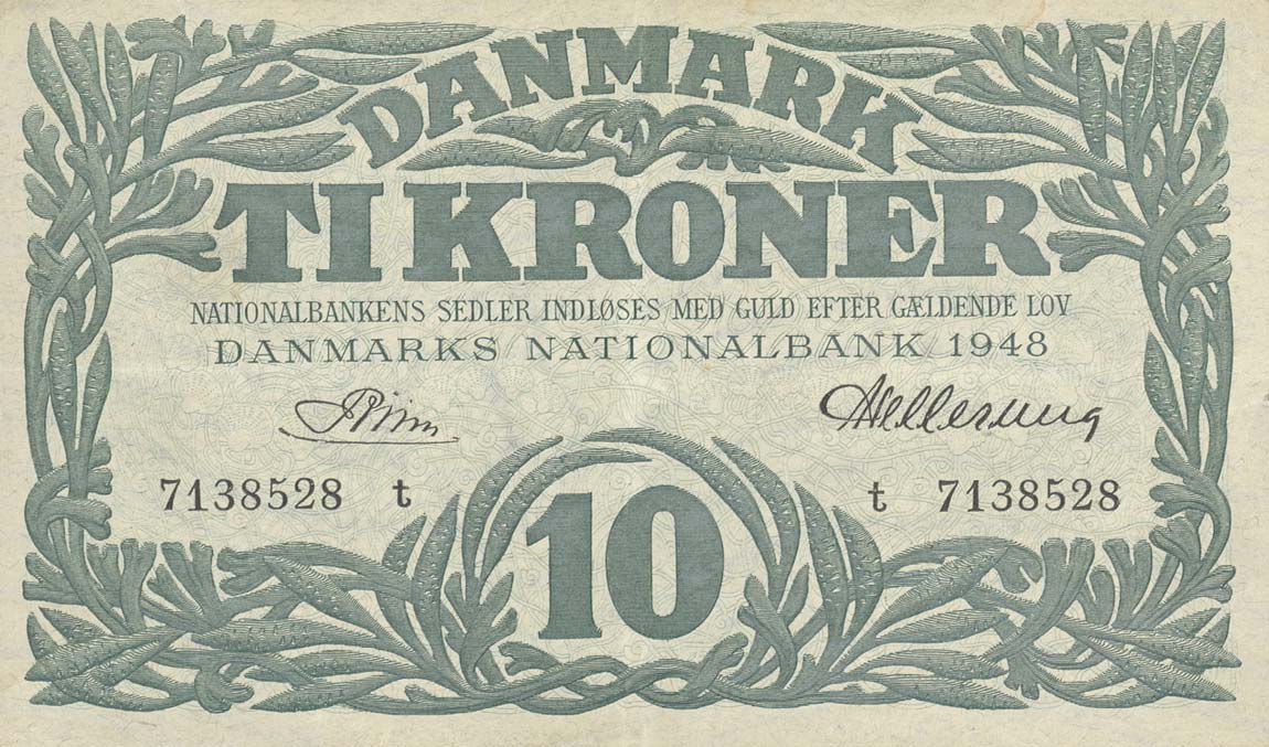 Front of Denmark p37l: 10 Kroner from 1948