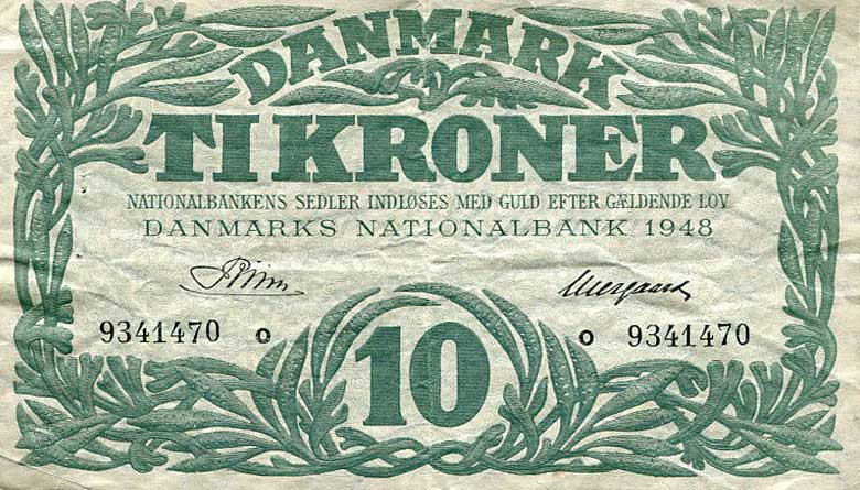 Front of Denmark p37j: 10 Kroner from 1948