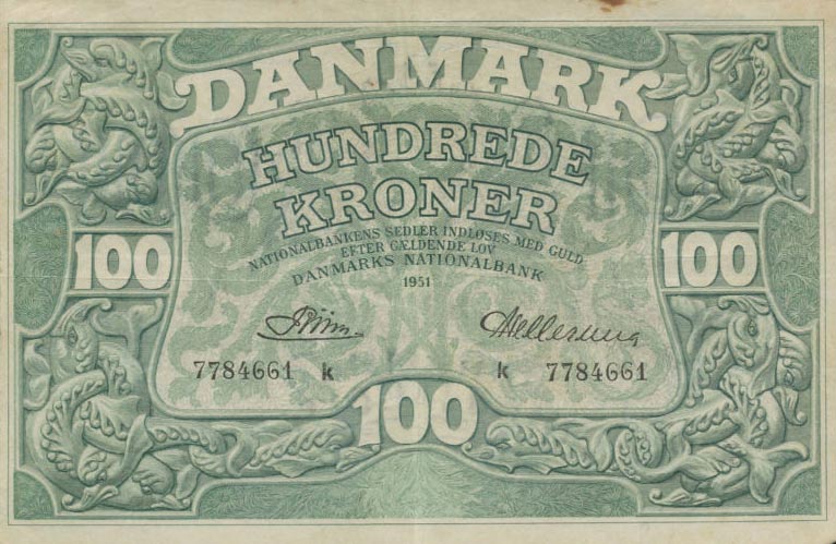 Front of Denmark p39h: 100 Kroner from 1951