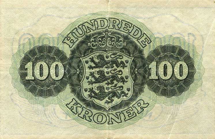 Back of Denmark p39l: 100 Kroner from 1955