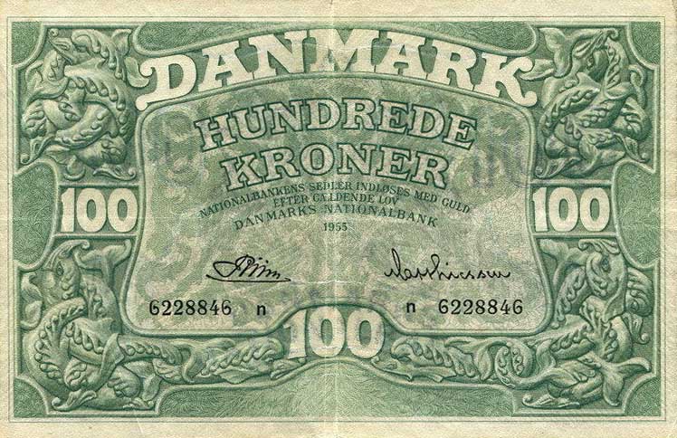 Front of Denmark p39l: 100 Kroner from 1955