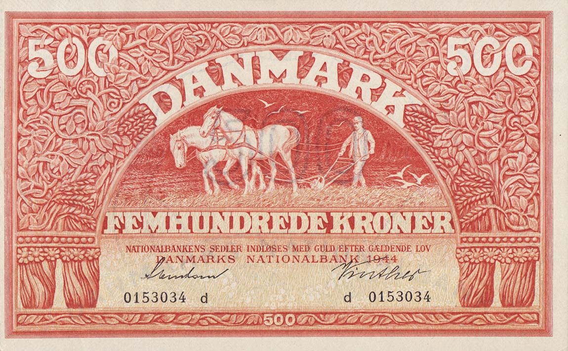 Front of Denmark p41a: 500 Kroner from 1944