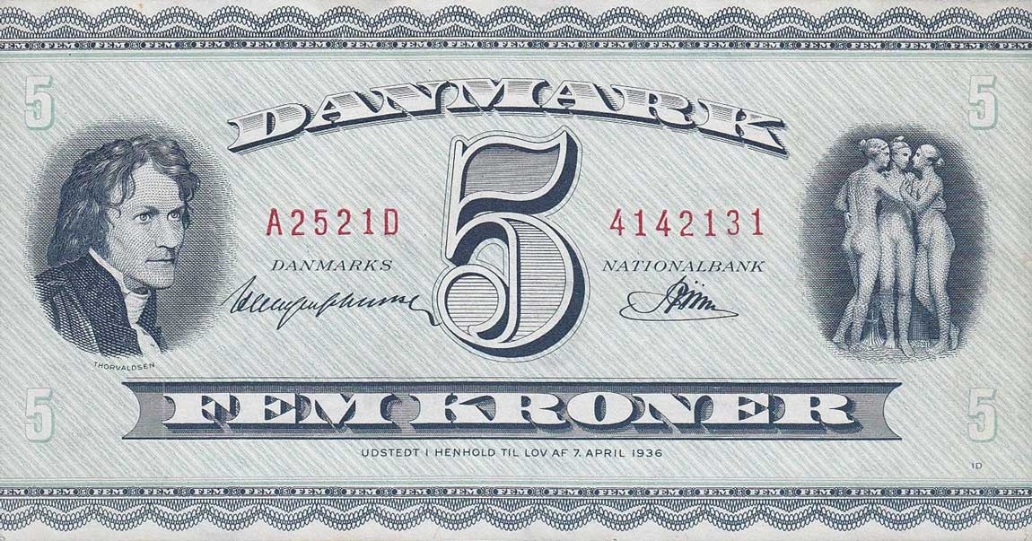 Front of Denmark p42c: 5 Kroner from 1952