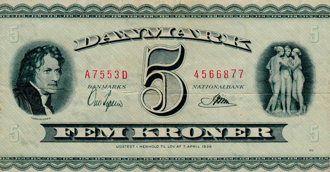 Front of Denmark p42g: 5 Kroner from 1955