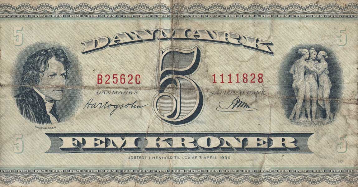 Front of Denmark p42l: 5 Kroner from 1956