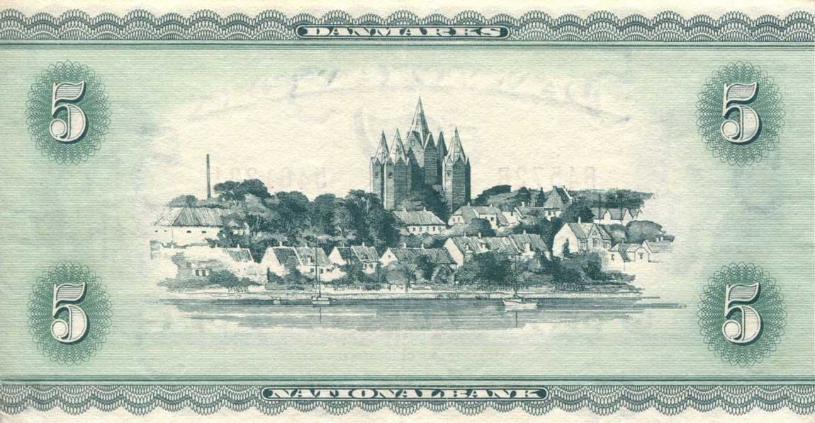 Back of Denmark p42m: 5 Kroner from 1956