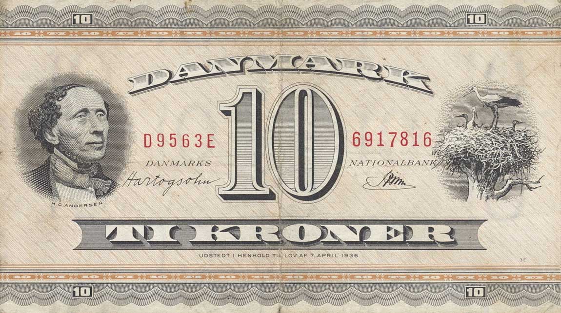 Front of Denmark p44j: 10 Kroner from 1956