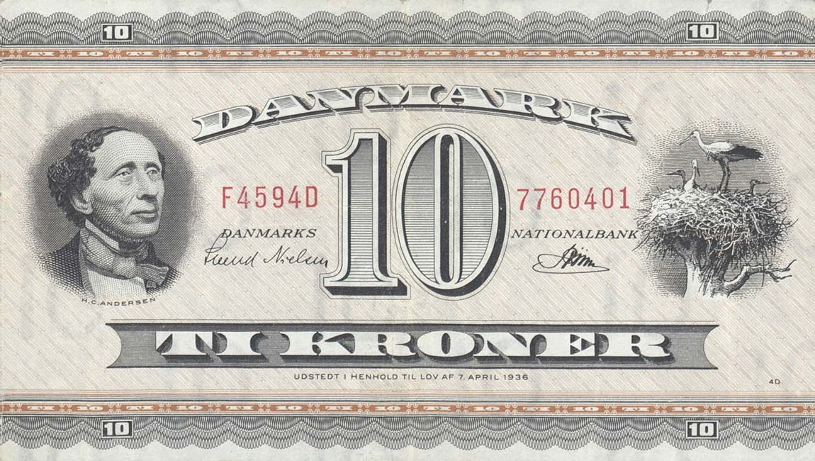 Front of Denmark p44o: 10 Kroner from 1957