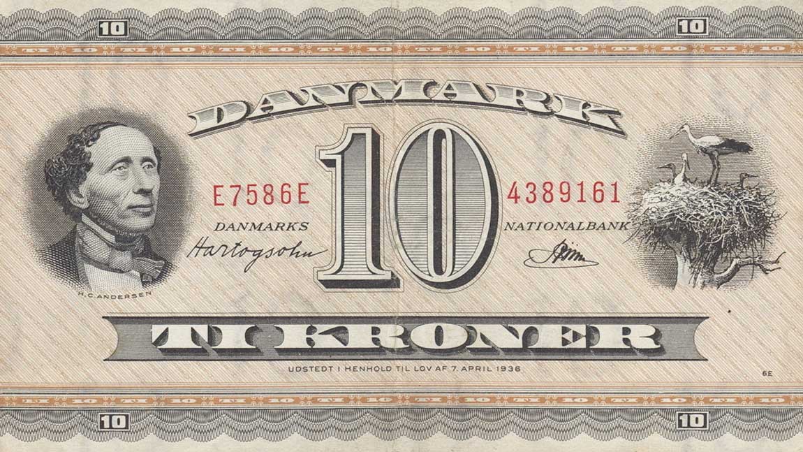 Front of Denmark p44p: 10 Kroner from 1958