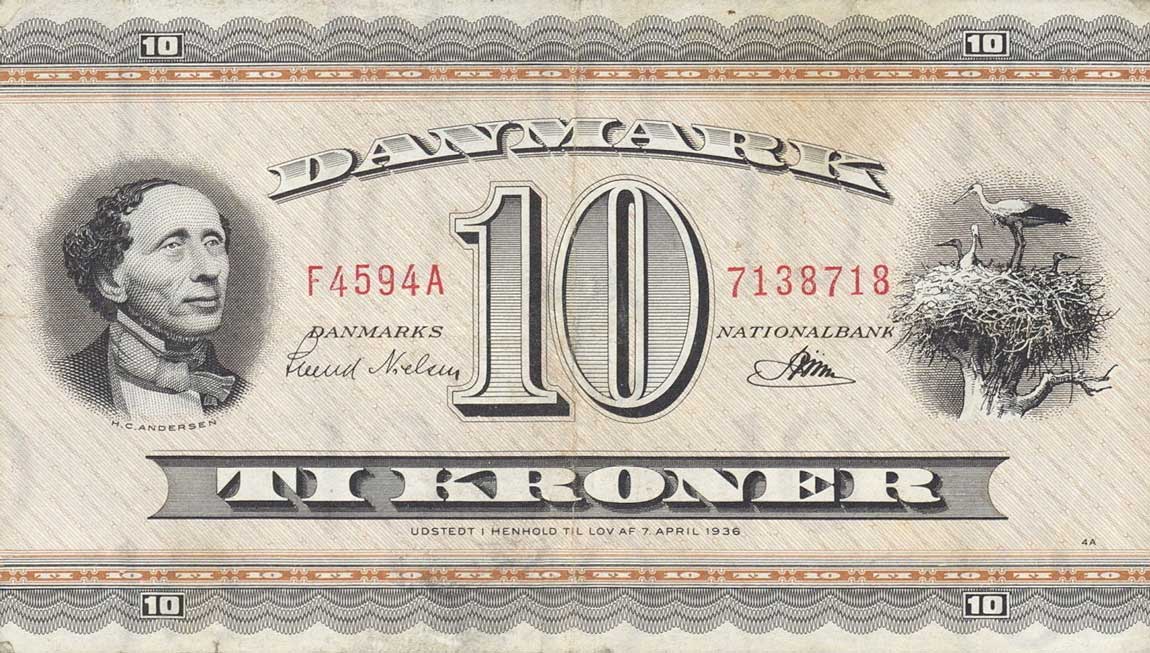 Front of Denmark p44r: 10 Kroner from 1959