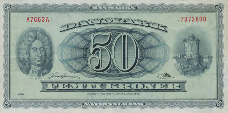 Front of Denmark p45k: 50 Kroner from 1966