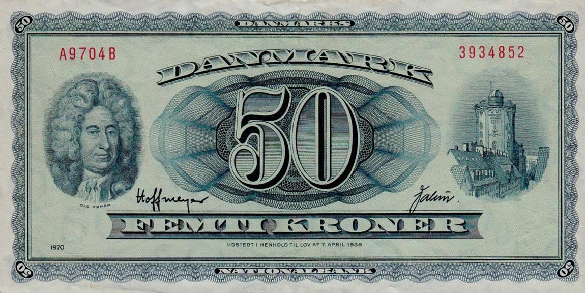 Front of Denmark p45m: 50 Kroner from 1970