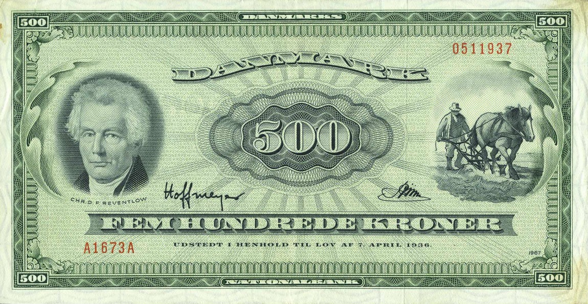 Front of Denmark p47c: 500 Kroner from 1967