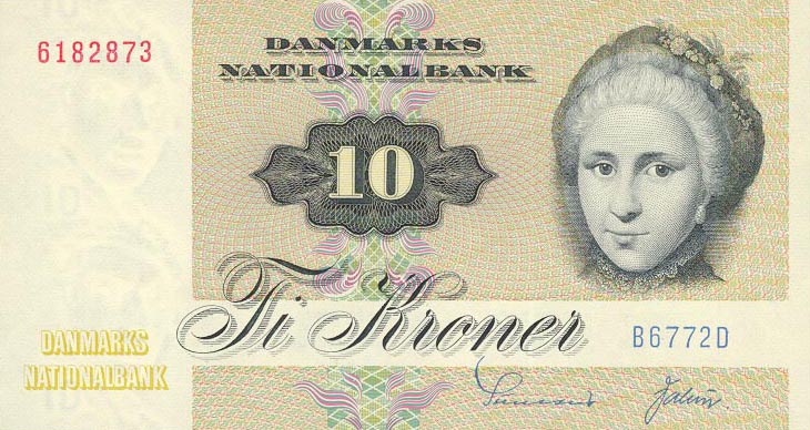 Front of Denmark p48g: 10 Kroner from 1977