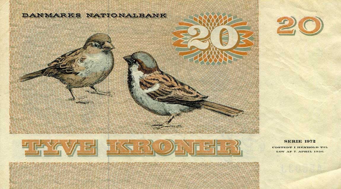 Back of Denmark p49b: 20 Kroner from 1980