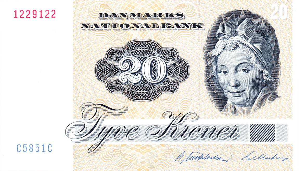 Front of Denmark p49e: 20 Kroner from 1984